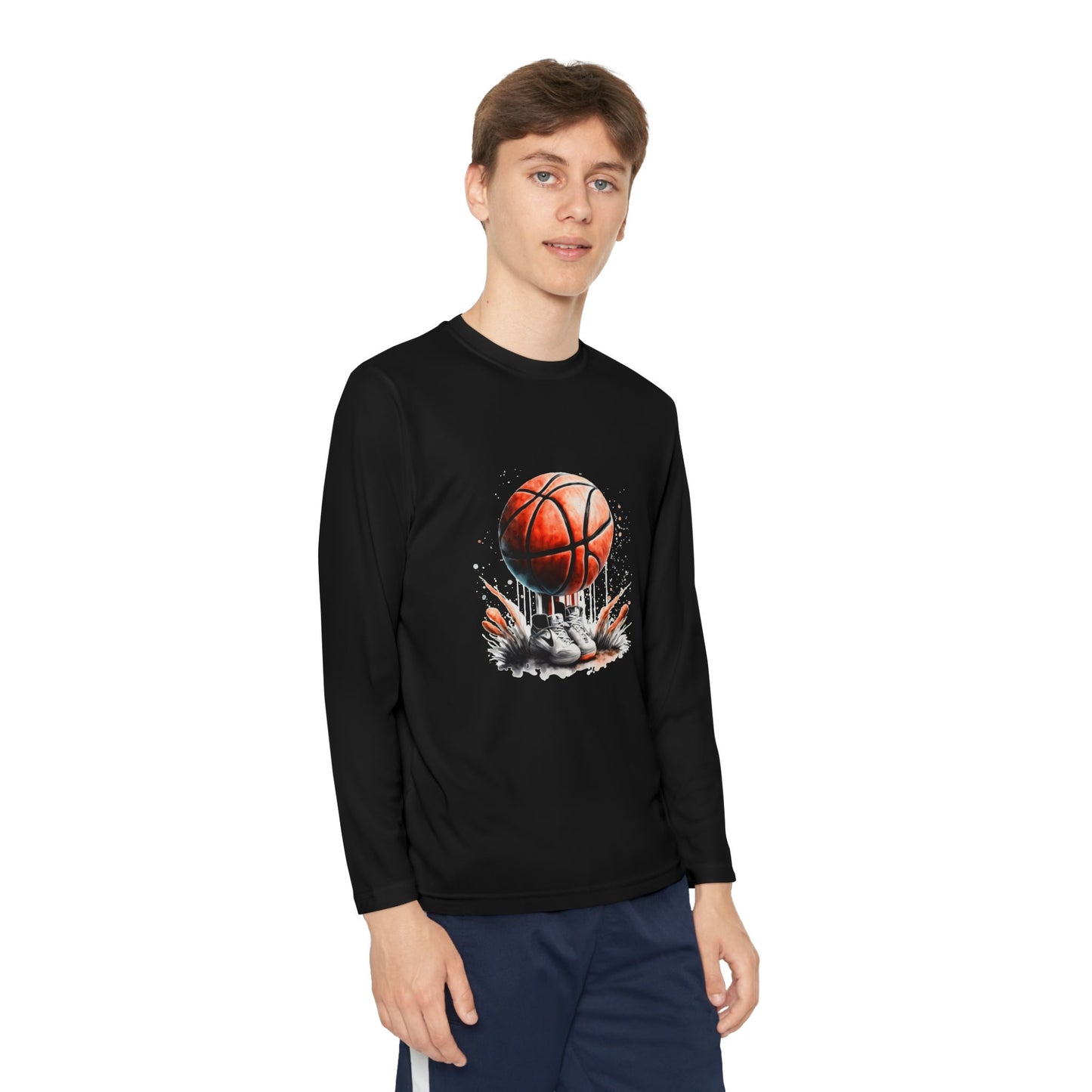 Youth Long Sleeve Tee - Basketball and Sneakers Design Shirt