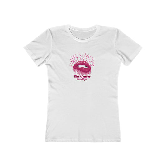 Cancer Awareness Boyfriend Tee for Women - Kiss Cancer Goodbye Design