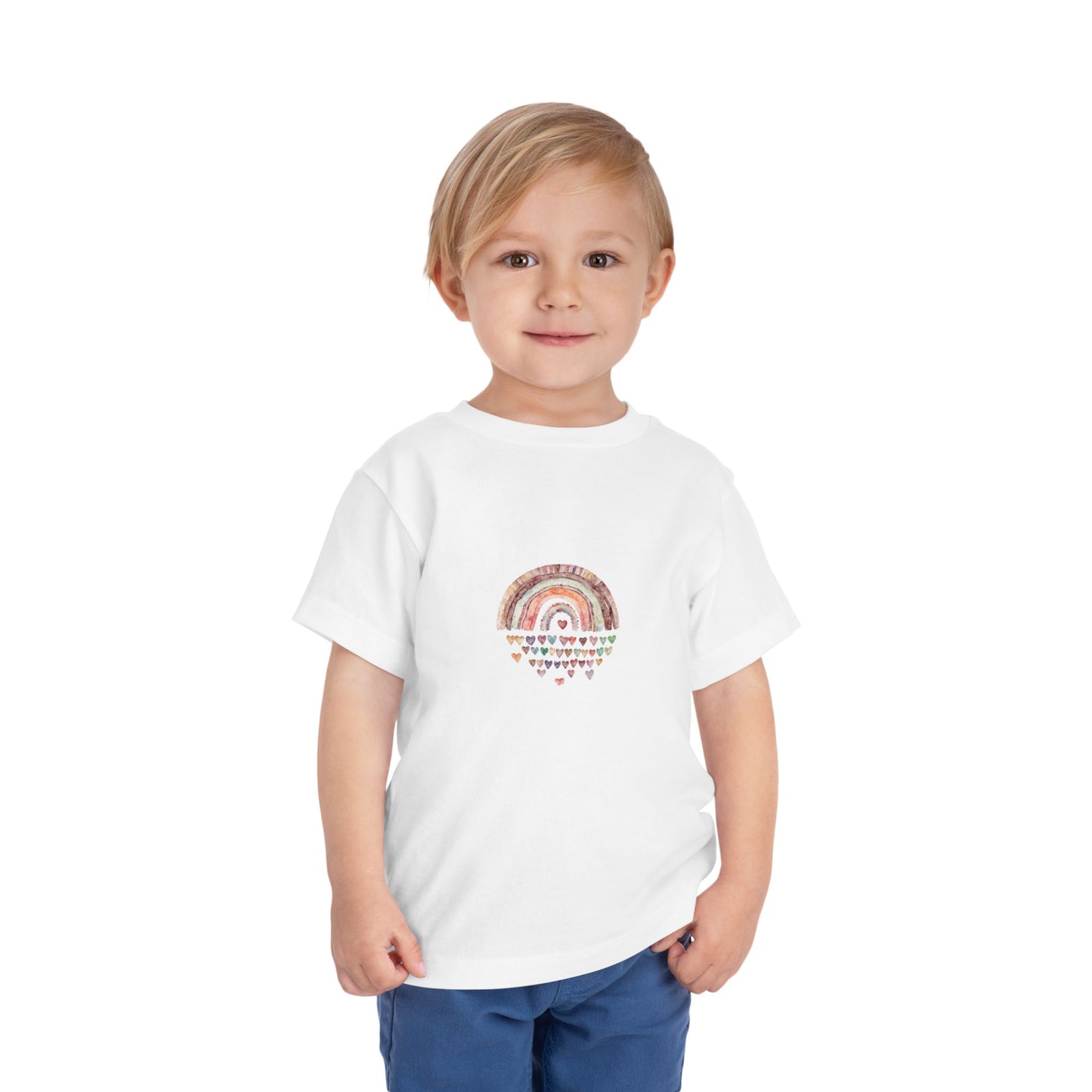 Toddler Rainbow Hearts Tee — Cute Boho Rainbow Short Sleeve Shirt for Kids