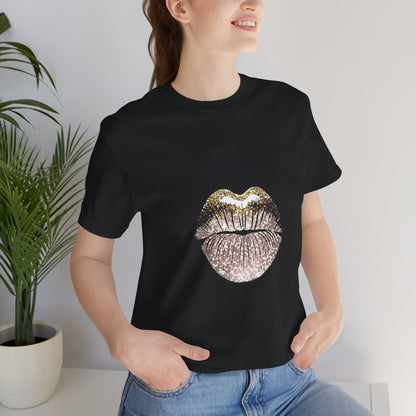 Gold Foil Kiss Graphic Tee — Metallic Lip Print T-Shirt