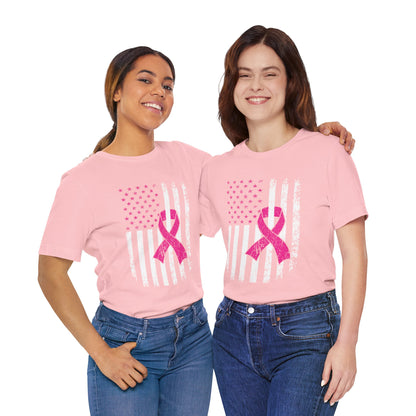 Pink Ribbon American Flag T-Shirt — Breast Cancer Awareness Tee