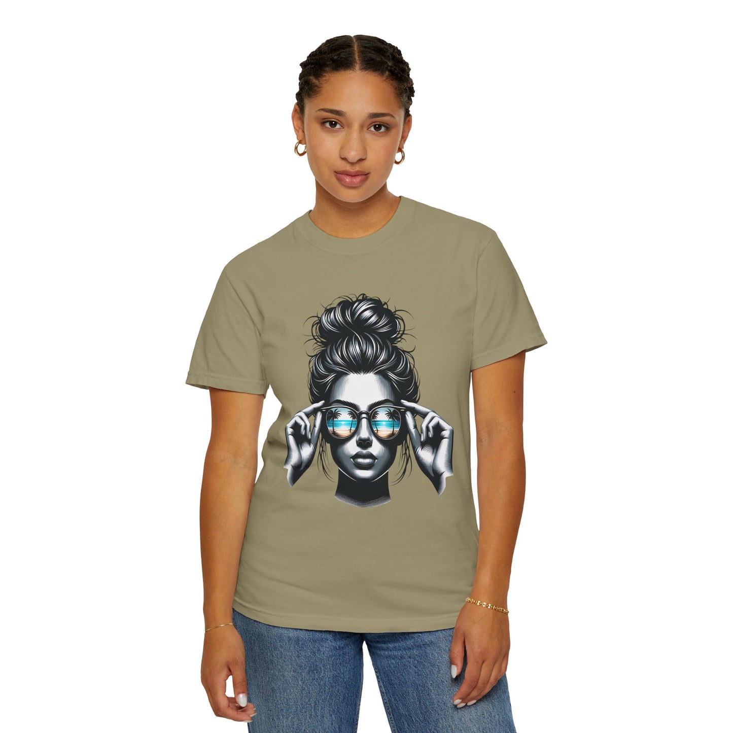 Messy Bun Cool Sunglasses Graphic T-Shirt