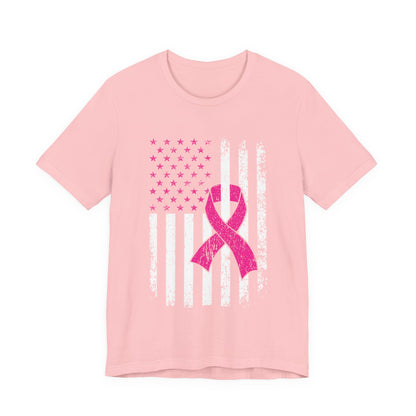 Pink Ribbon American Flag T-Shirt — Breast Cancer Awareness Tee
