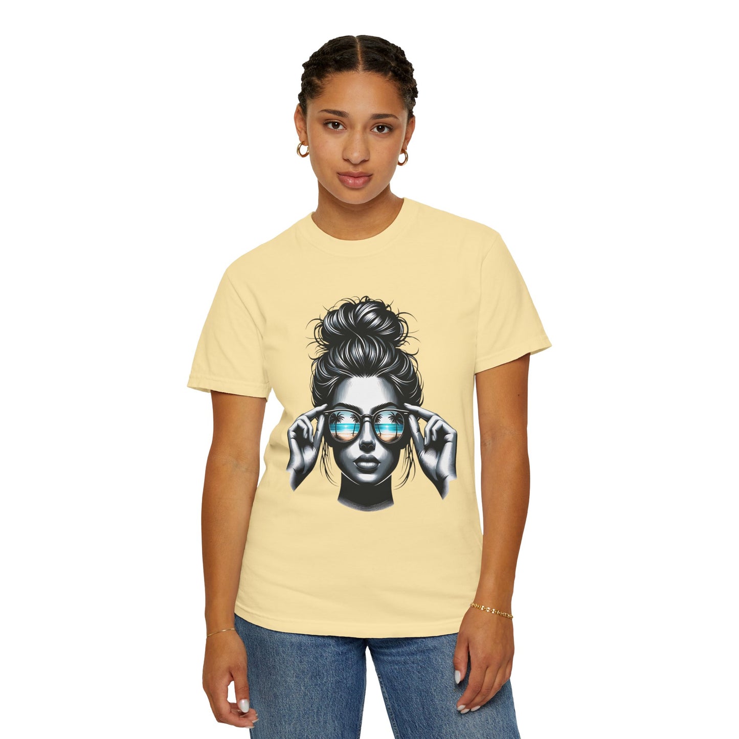 Messy Bun Cool Sunglasses Graphic T-Shirt