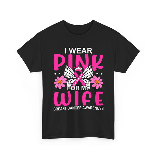 Pink Wife Breast Cancer Awareness T‑Shirt — Floral Ribbon Support Tee