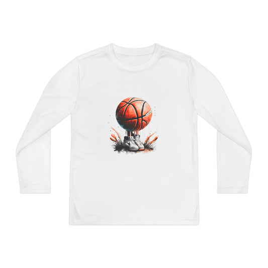 Youth Long Sleeve Tee - Basketball and Sneakers Design Shirt