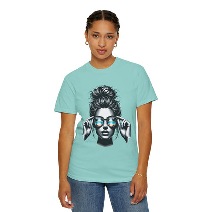 Messy Bun Cool Sunglasses Graphic T-Shirt