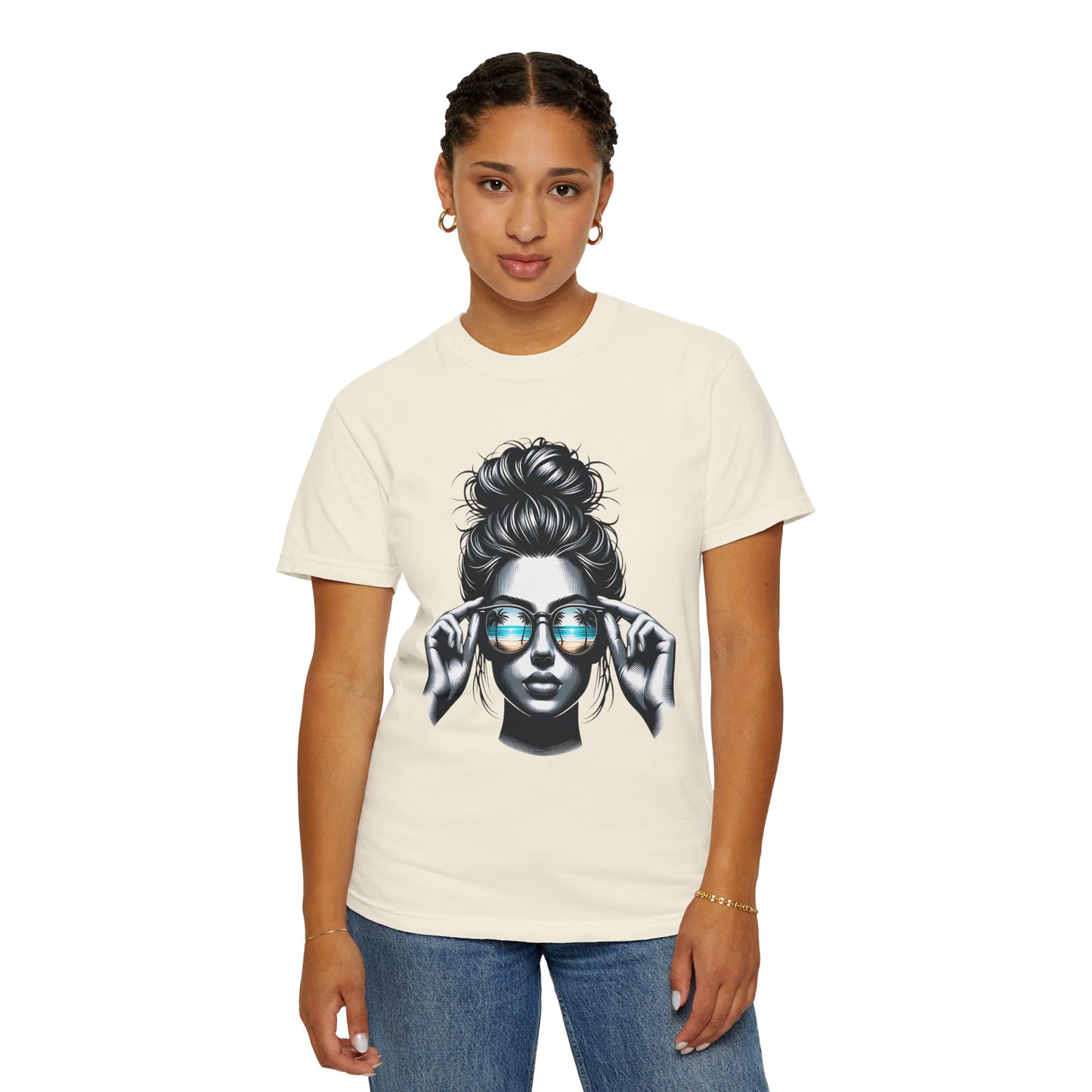 Messy Bun Cool Sunglasses Graphic T-Shirt