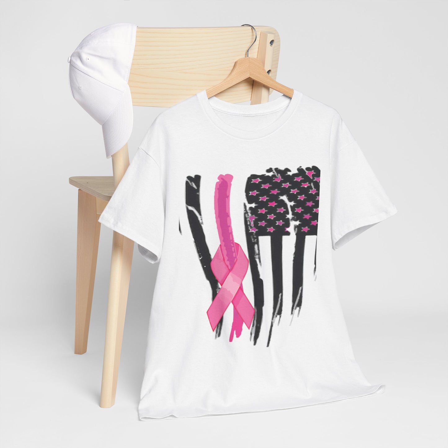 Breast Cancer Awareness Flag Tee - Pink Ribbon American Flag T-Shirt