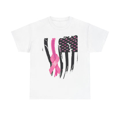 Breast Cancer Awareness Flag Tee - Pink Ribbon American Flag T-Shirt