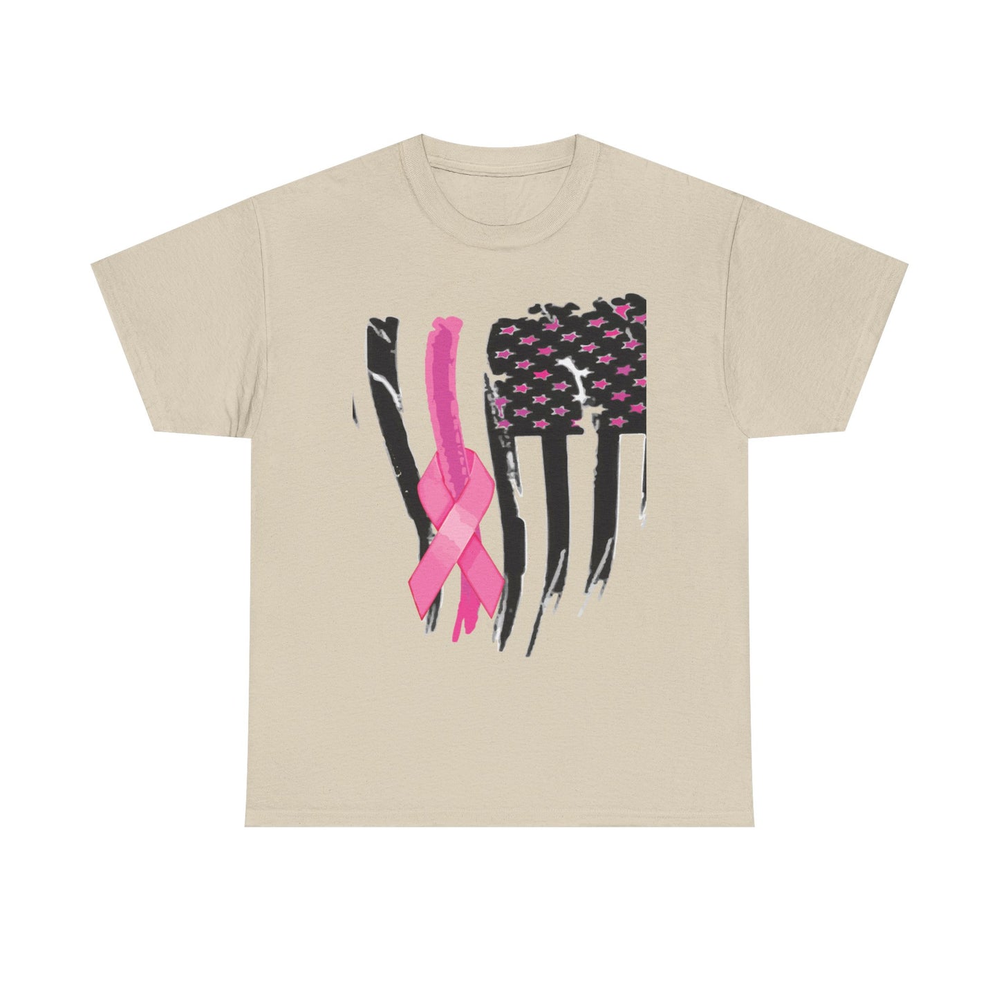 Breast Cancer Awareness Flag Tee - Pink Ribbon American Flag T-Shirt
