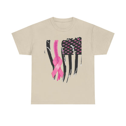 Breast Cancer Awareness Flag Tee - Pink Ribbon American Flag T-Shirt